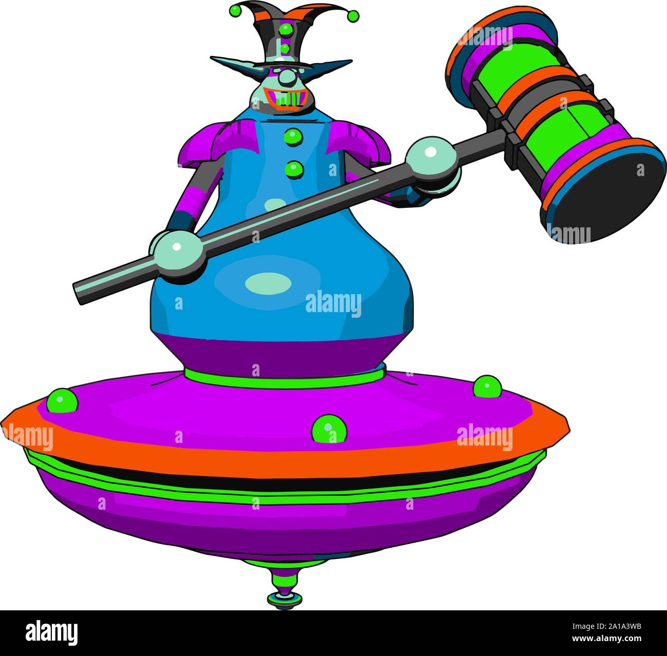 Clown con un martello, illustrazione vettore su sfondo bianco. Illustrazione Vettoriale