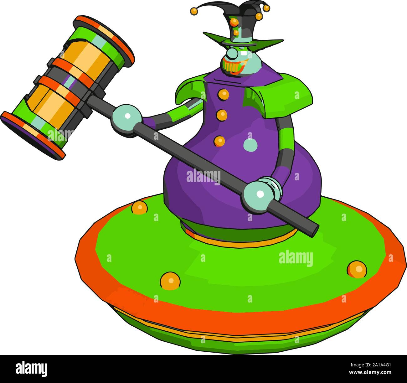 Clown con un martello, illustrazione vettore su sfondo bianco. Illustrazione Vettoriale