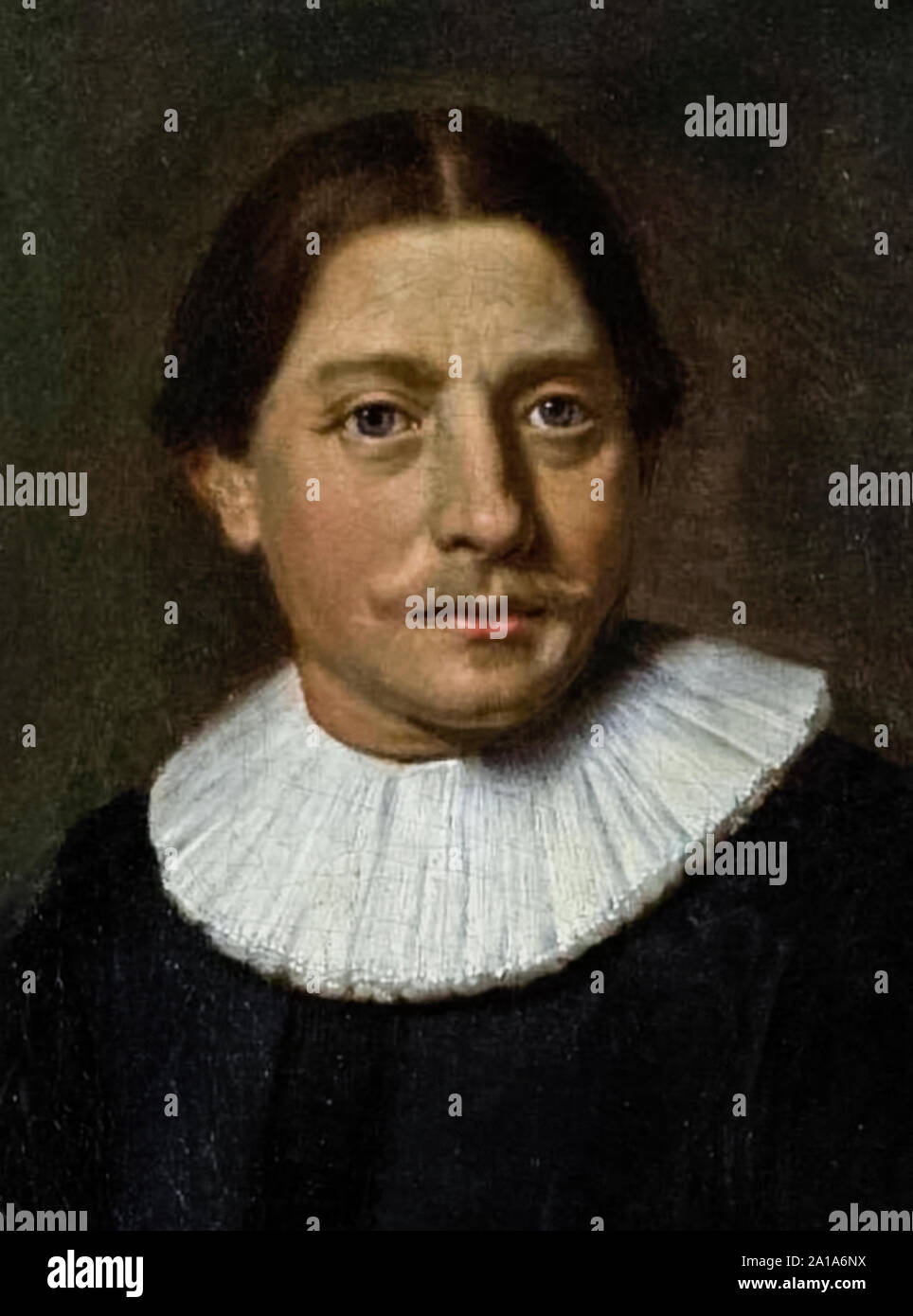 Abel Tasman (1603-1659) marittimo neerlandese explorer e mercante che è stato il primo noto esploratore Europeo per raggiungere le isole di Van Diemen's Land (ora la Tasmania e la Nuova Zelanda e per avvistare le isole Fiji durante i suoi viaggi di 1642 e 1644 nel servizio della Compagnia Olandese delle Indie Orientali. Dettaglio del dipinto a olio di Abel Tasman, sua moglie e sua figlia dipinto circa 1637 da Jacob Gerritszoon Cuyp (1594-1652). Foto Stock