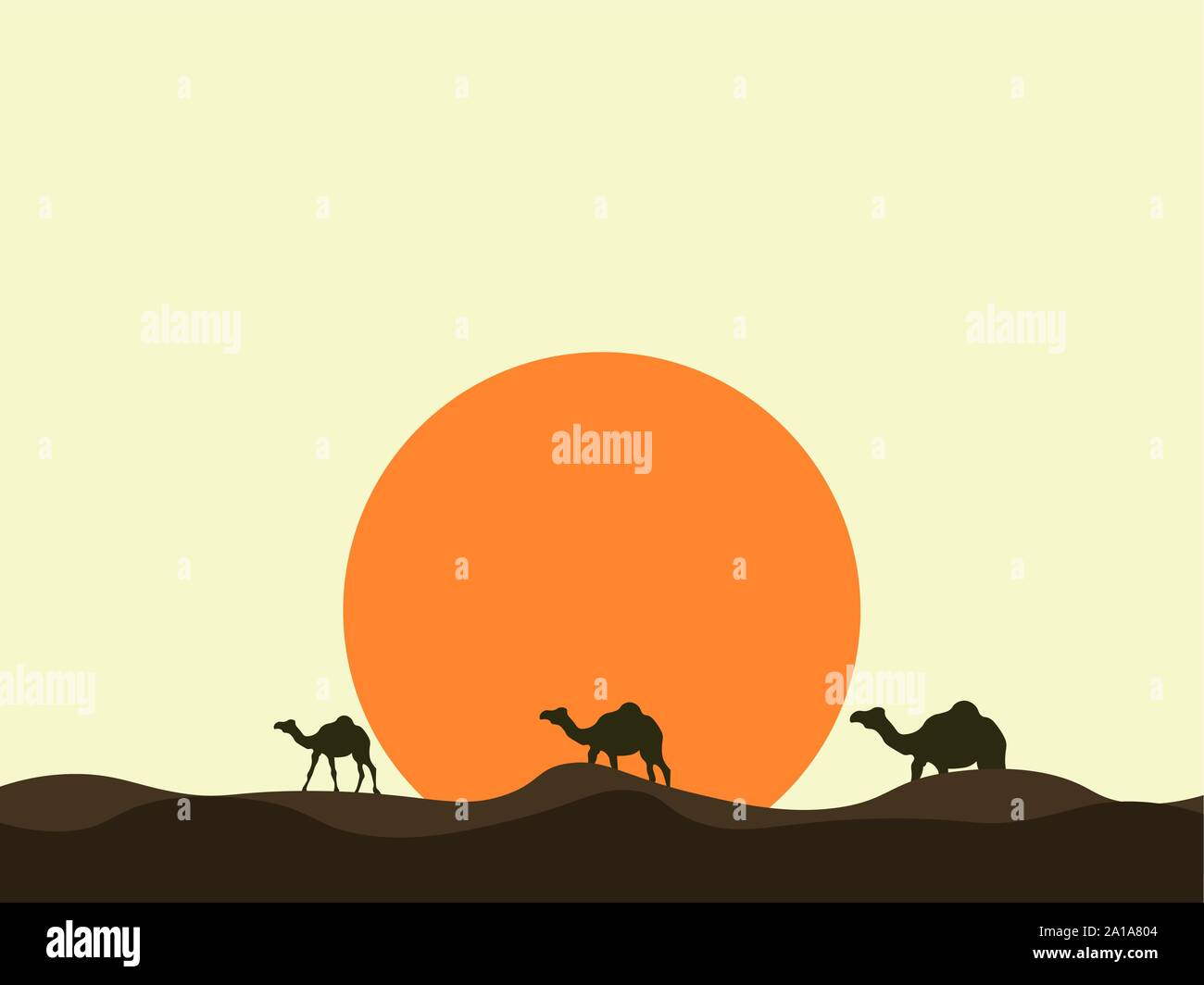 Cammello nel deserto, illustrazione, vettore su sfondo bianco. Illustrazione Vettoriale