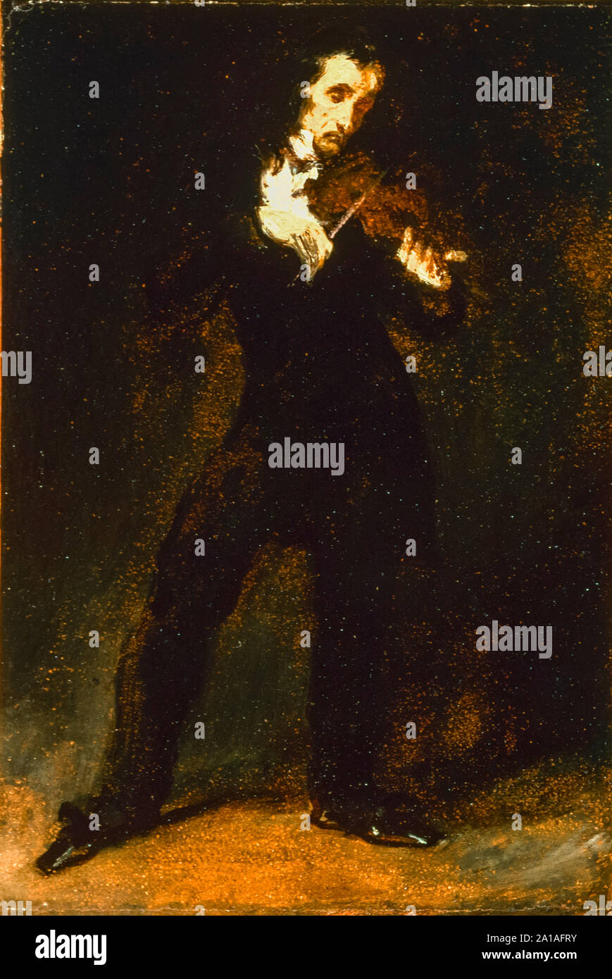 Niccolo Paganini, ritratto a olio su cartone del violinista e compositore virtuoso italiano di Eugène Delacroix, 1831 Foto Stock