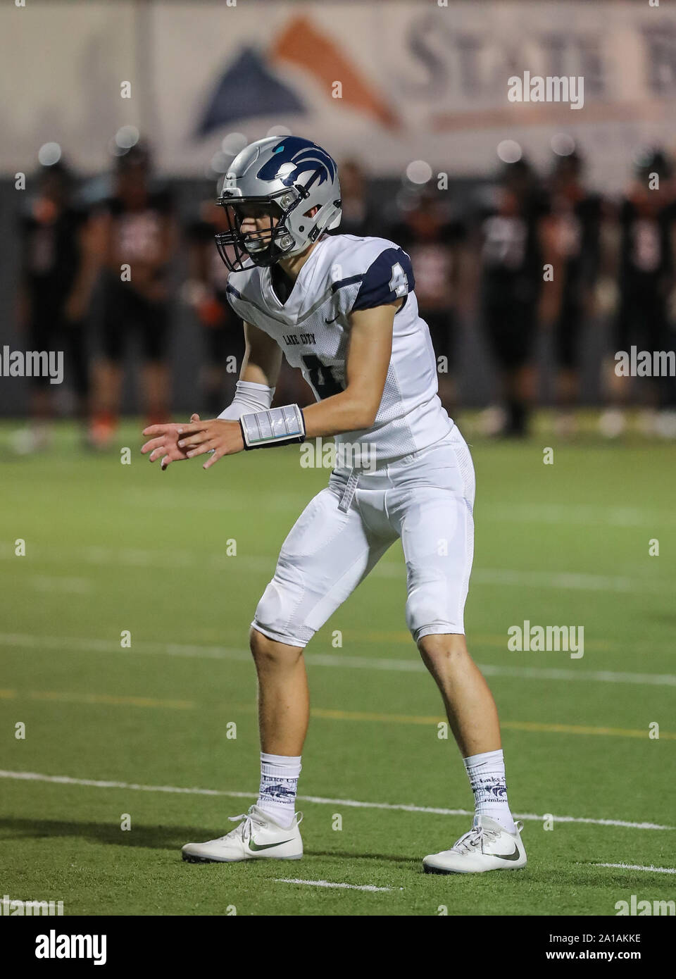 Azione di calcio con Lake City vs Lewis e Clark High School a Joe Albi Stadium di Spokane, Washington. Foto Stock
