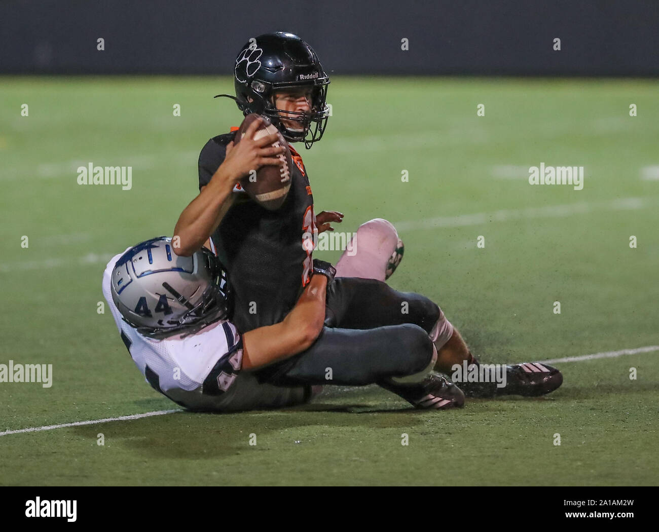 Azione di calcio con Lake City vs Lewis e Clark High School a Joe Albi Stadium di Spokane, Washington. Foto Stock