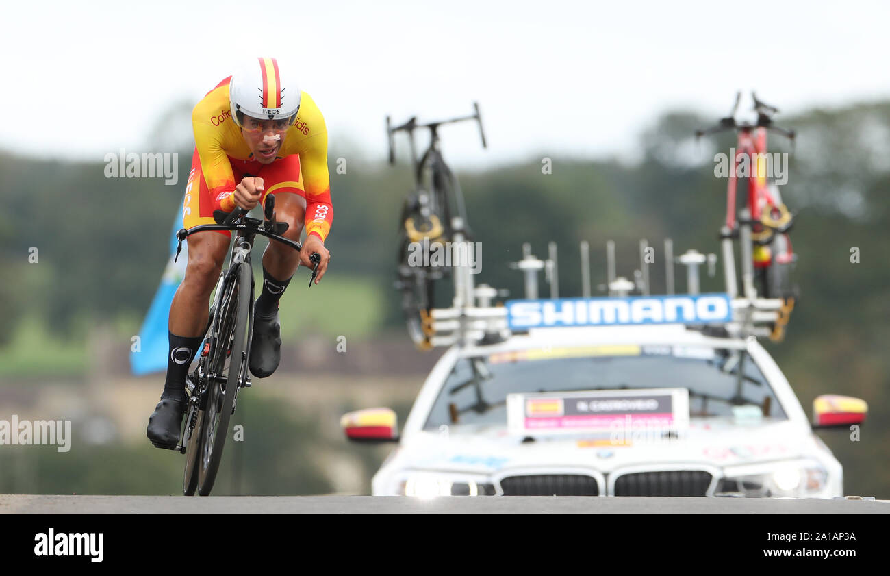 La Spagna è Nicolas Jonathan Castroviejo durante gli Uomini Elite singole prove cronometrate da Northallerton a Harrogate. Foto Stock