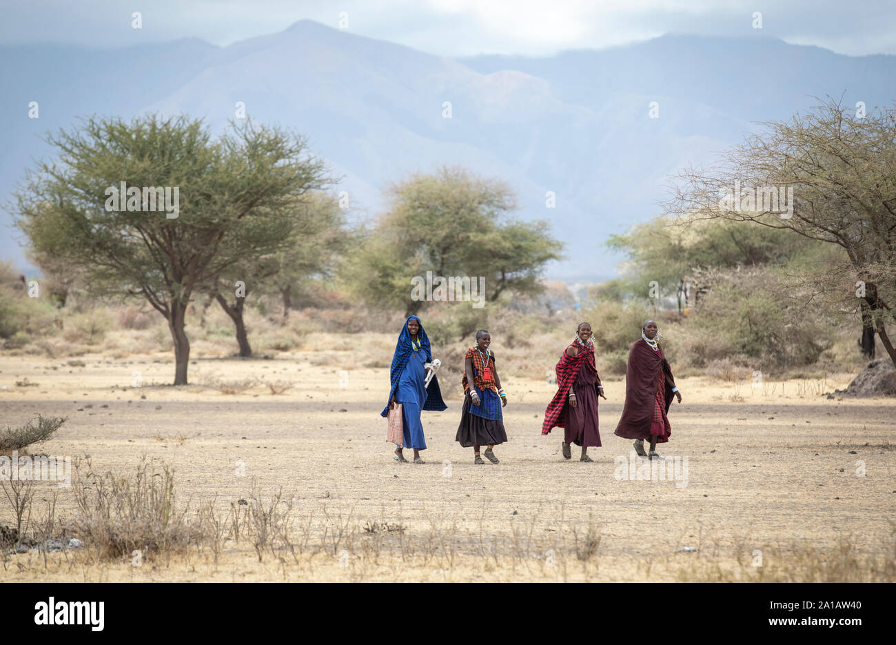 Arusha, Tanzania, 10 Settembre 2019: Maasai ladies in un paesaggio del nord della Tanzania Foto Stock