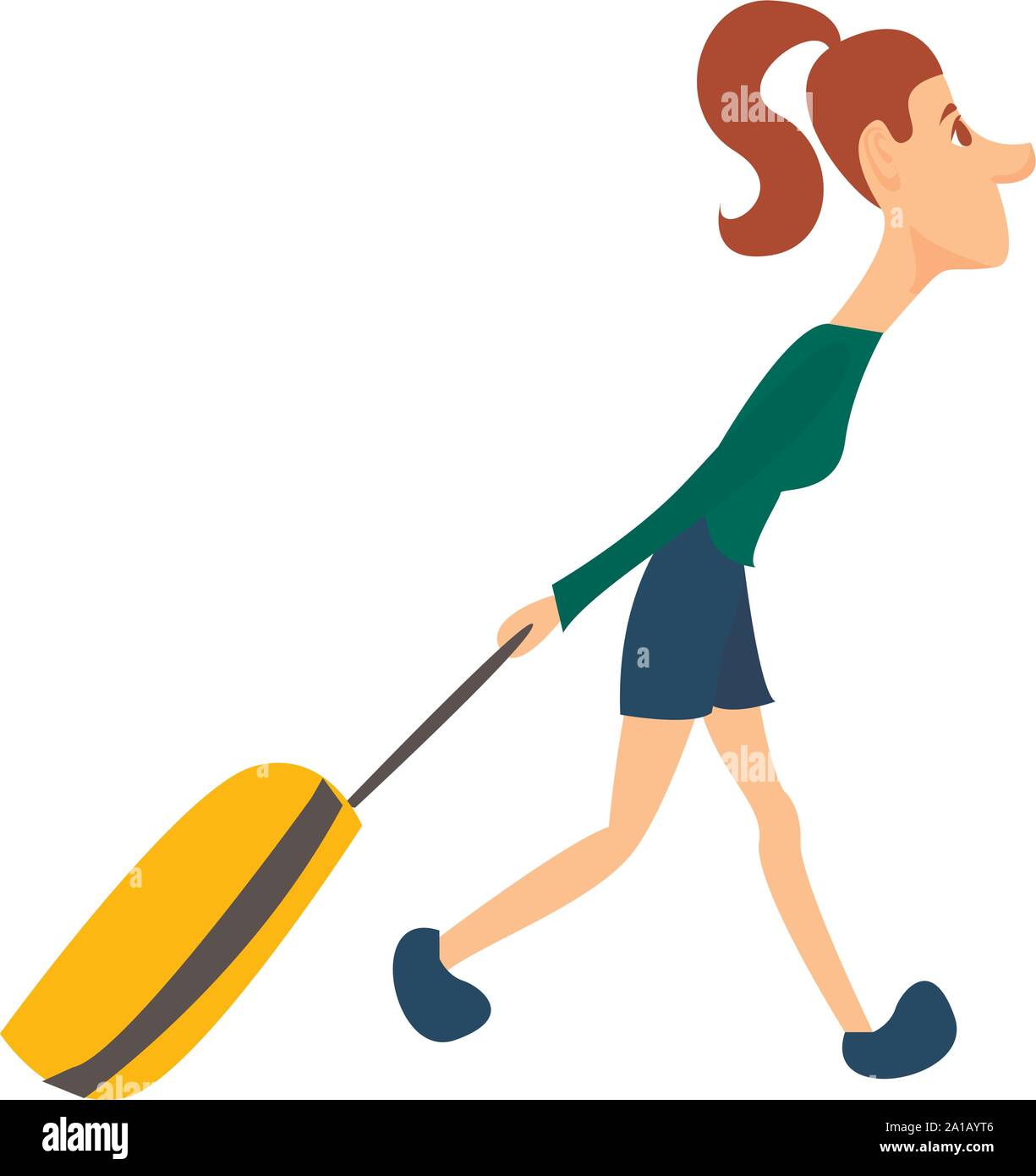 La ragazza con la valigia, illustrazione vettore su sfondo bianco. Illustrazione Vettoriale