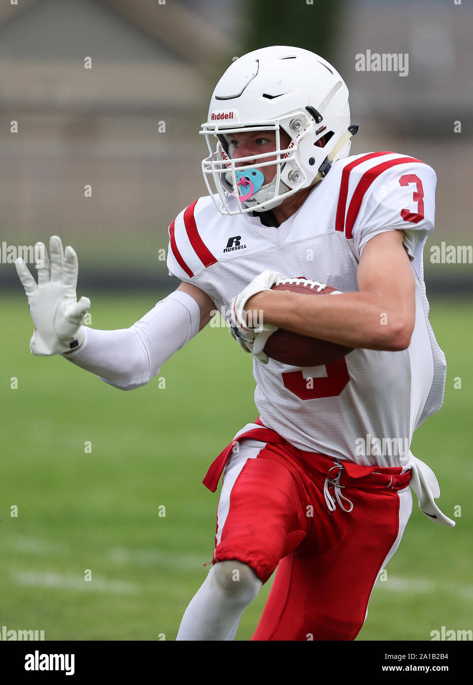 Azione calcistica con Post Falls vs Sand Point High School a Post Falls, Idaho. Foto Stock