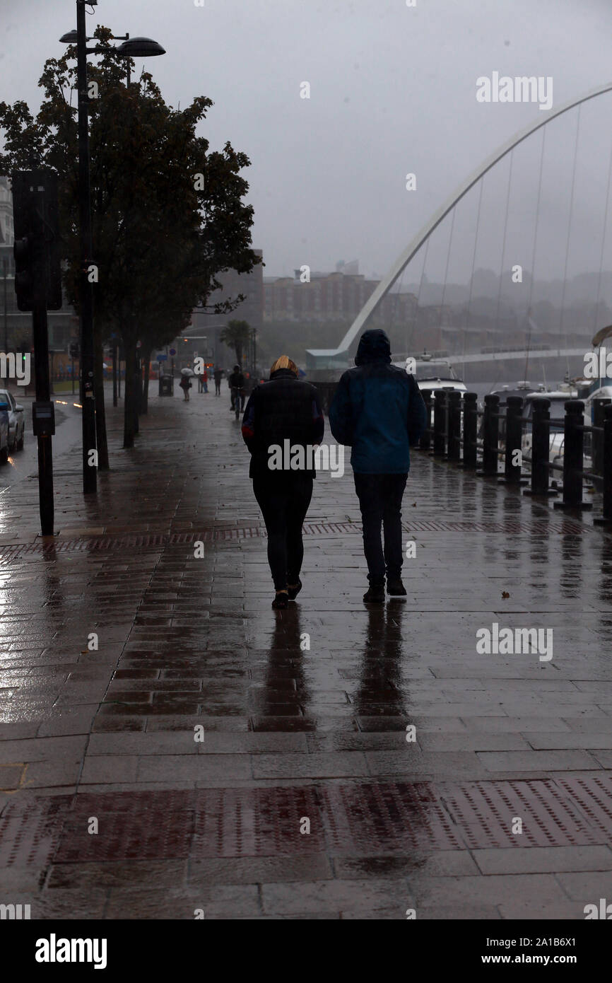 Heavy Rain per Newcastle Quayside Martedì 24 Settembre 2019. Foto Stock