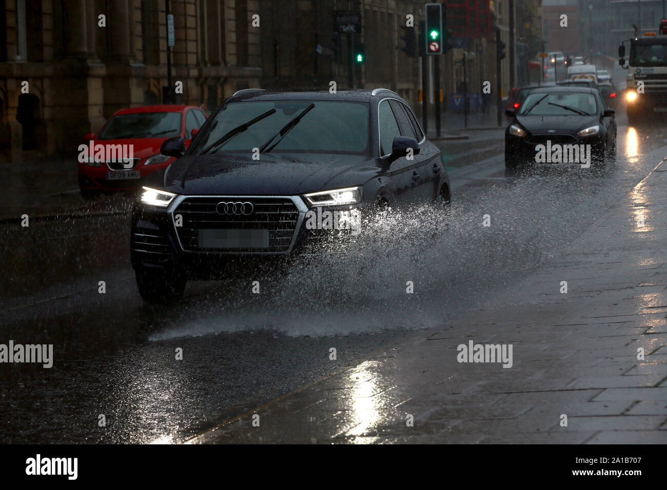 Heavy Rain per Newcastle Quayside Martedì 24 Settembre 2019. Foto Stock