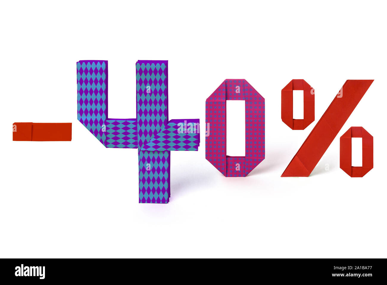 Testo di origami di vendita di sconto 40% Foto Stock