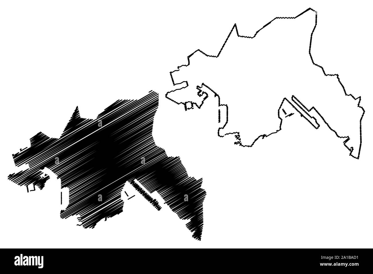 Regione di Kowloon (regione amministrativa speciale di Hong Kong della Repubblica popolare cinese e di Hong Kong SAR) mappa illustrazione vettoriale, scribble schizzo Kow Illustrazione Vettoriale