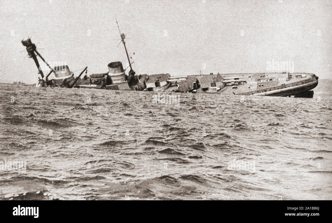 Il scuttling della flotta tedesca a Scapa Flow, il naufragio del SMS Derfflinger, 1919. Dalla rievocazione del secolo, pubblicato nel 1934. Foto Stock