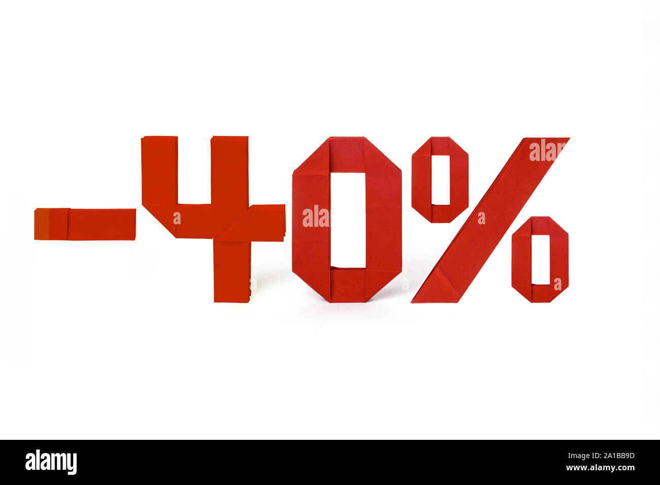 Testo di origami di vendita di sconto 40% Foto Stock