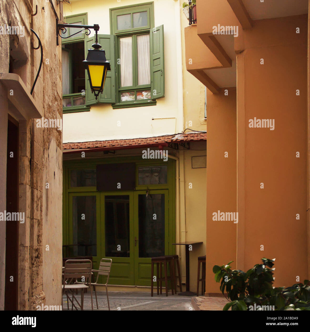 Strade strette di Rethymno Foto Stock