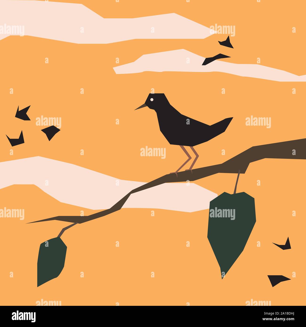 Uccello sull albero, illustrazione, vettore su sfondo bianco. Illustrazione Vettoriale