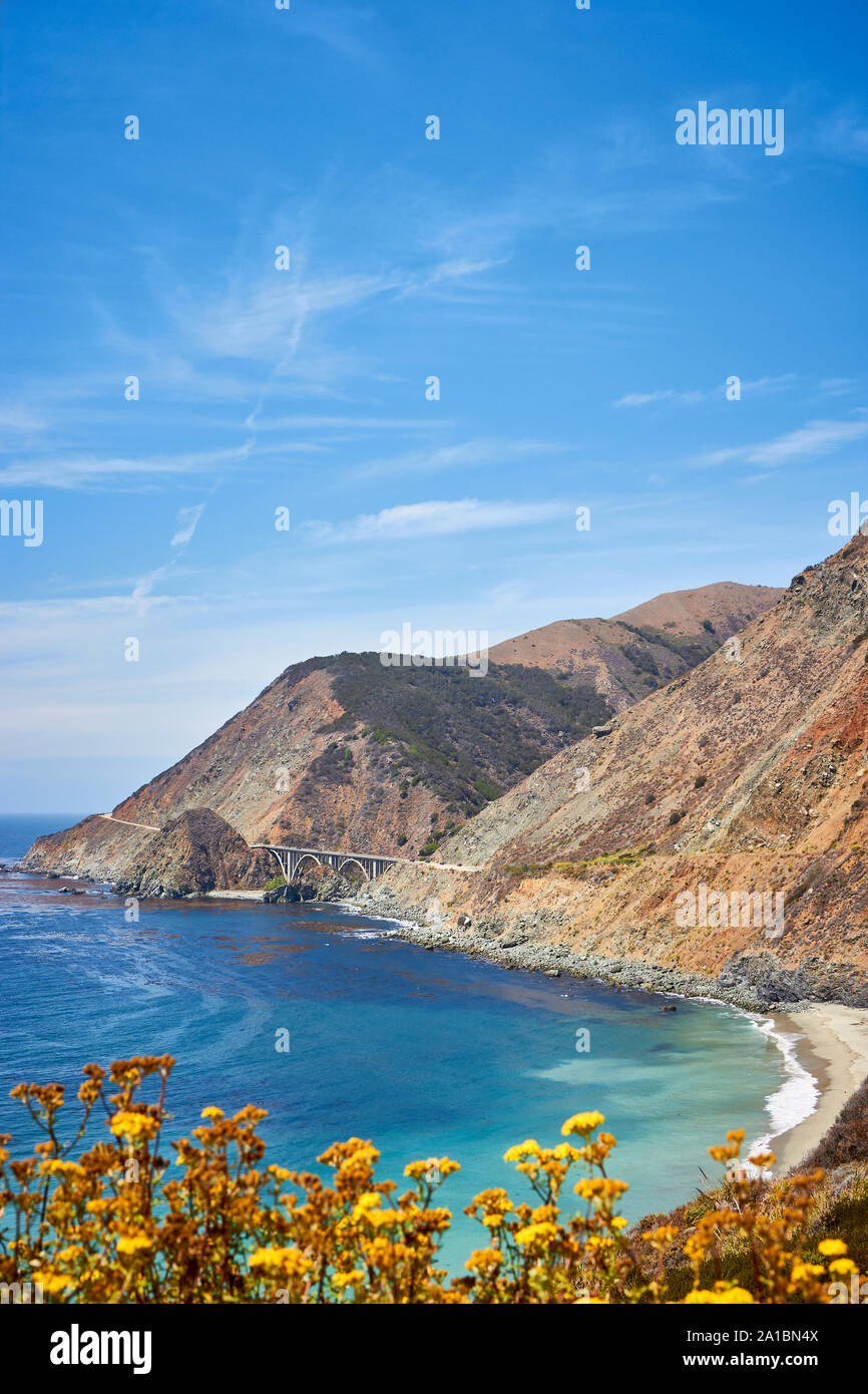 Costa californiana lungo la famosa Pacific Coast Highway (Stato percorso 1), STATI UNITI D'AMERICA. Foto Stock
