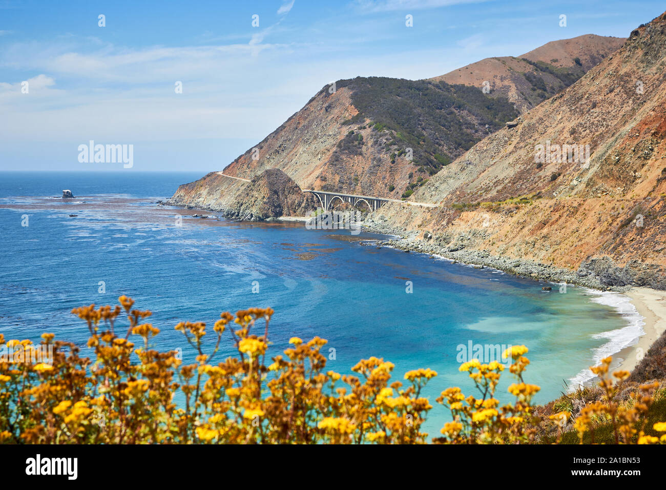 Costa californiana lungo la famosa Pacific Coast Highway (Stato percorso 1), STATI UNITI D'AMERICA. Foto Stock