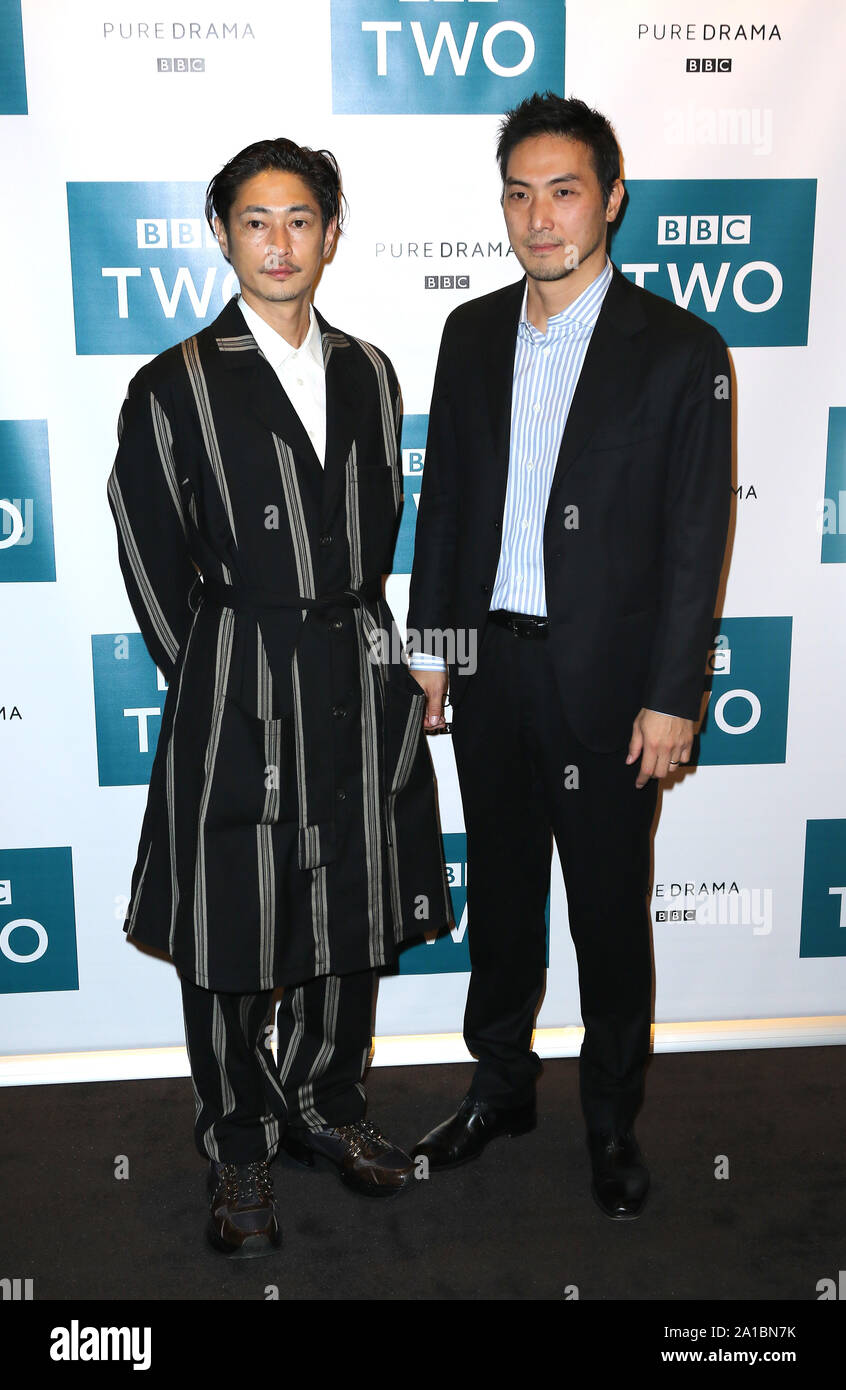 Yosuke Kubozuka e Takehiro Hira, Giri/Haji - Screening, Curzon Bloomsbury, Londra, UK, 25 settembre 2019, Foto di Richard Goldschmidt Foto Stock