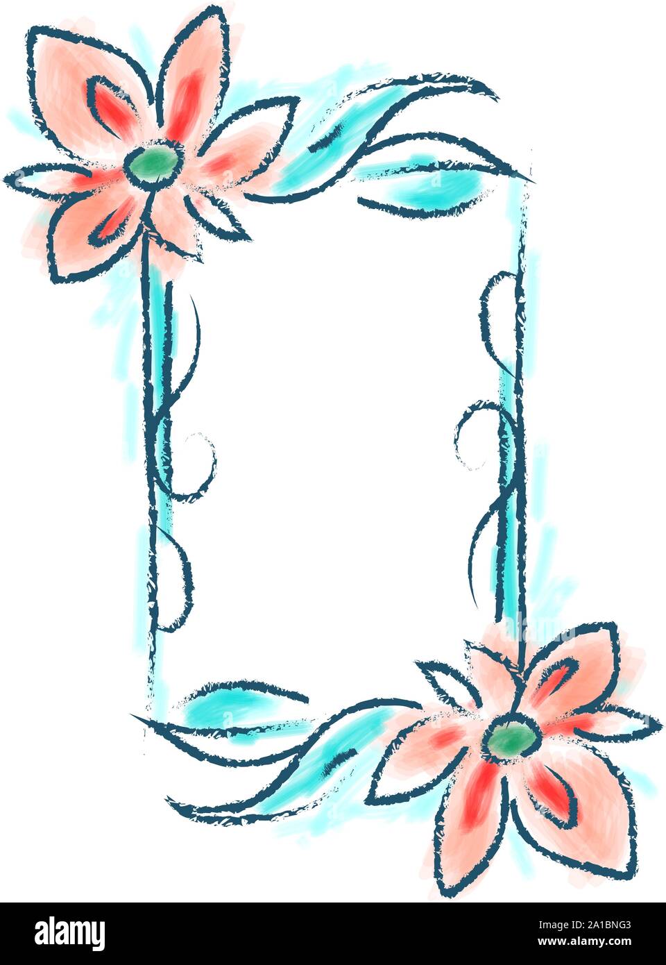 Cornice floreale, illustrazione vettore su sfondo bianco. Illustrazione Vettoriale