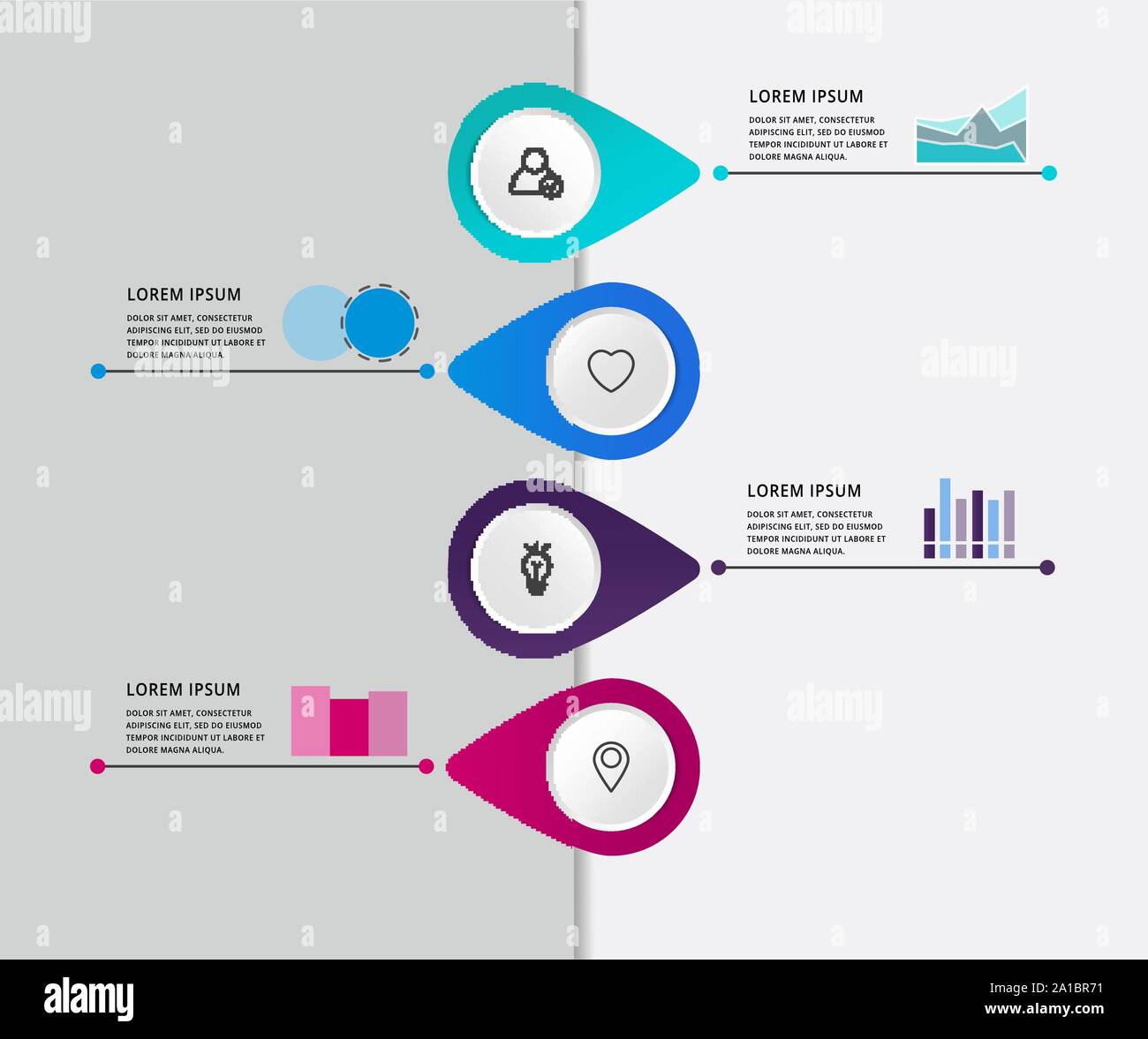 Vettore infografico moderno modello flat pin per quattro etichetta cartacea, diagramma grafico, presentazione. Il concetto di business con 4 opzioni e i marchi. Spazio vuoto Illustrazione Vettoriale