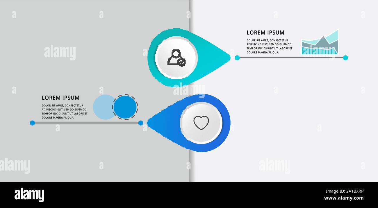 Vettore infografico moderno modello flat pin per due etichette di carta, diagramma grafico, presentazione. Il concetto di business con 2 opzioni e i marchi. Spazio vuoto Illustrazione Vettoriale