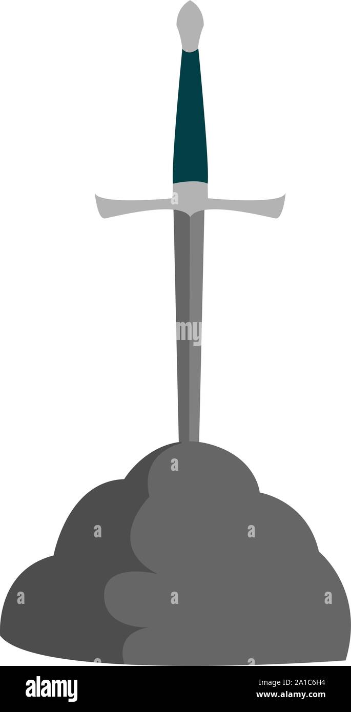 La spada in pietra, illustrazione, vettore su sfondo bianco. Illustrazione Vettoriale