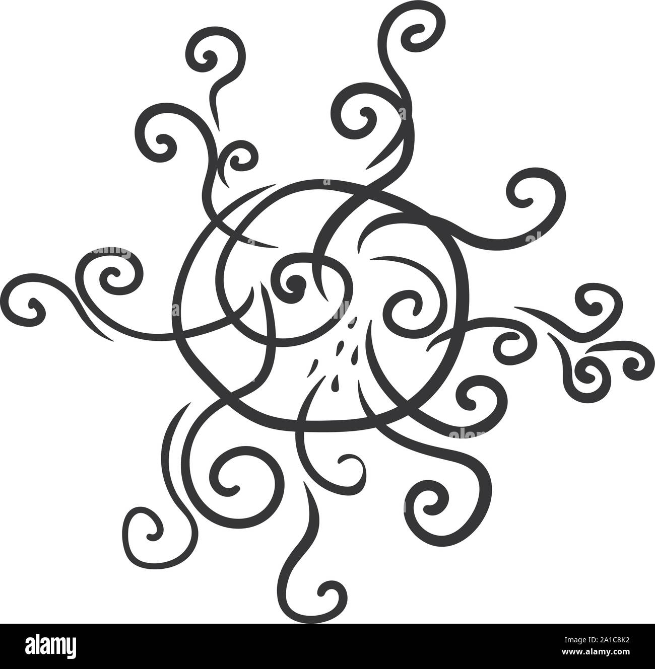 Sun decorativo, illustrazione vettore su sfondo bianco. Illustrazione Vettoriale