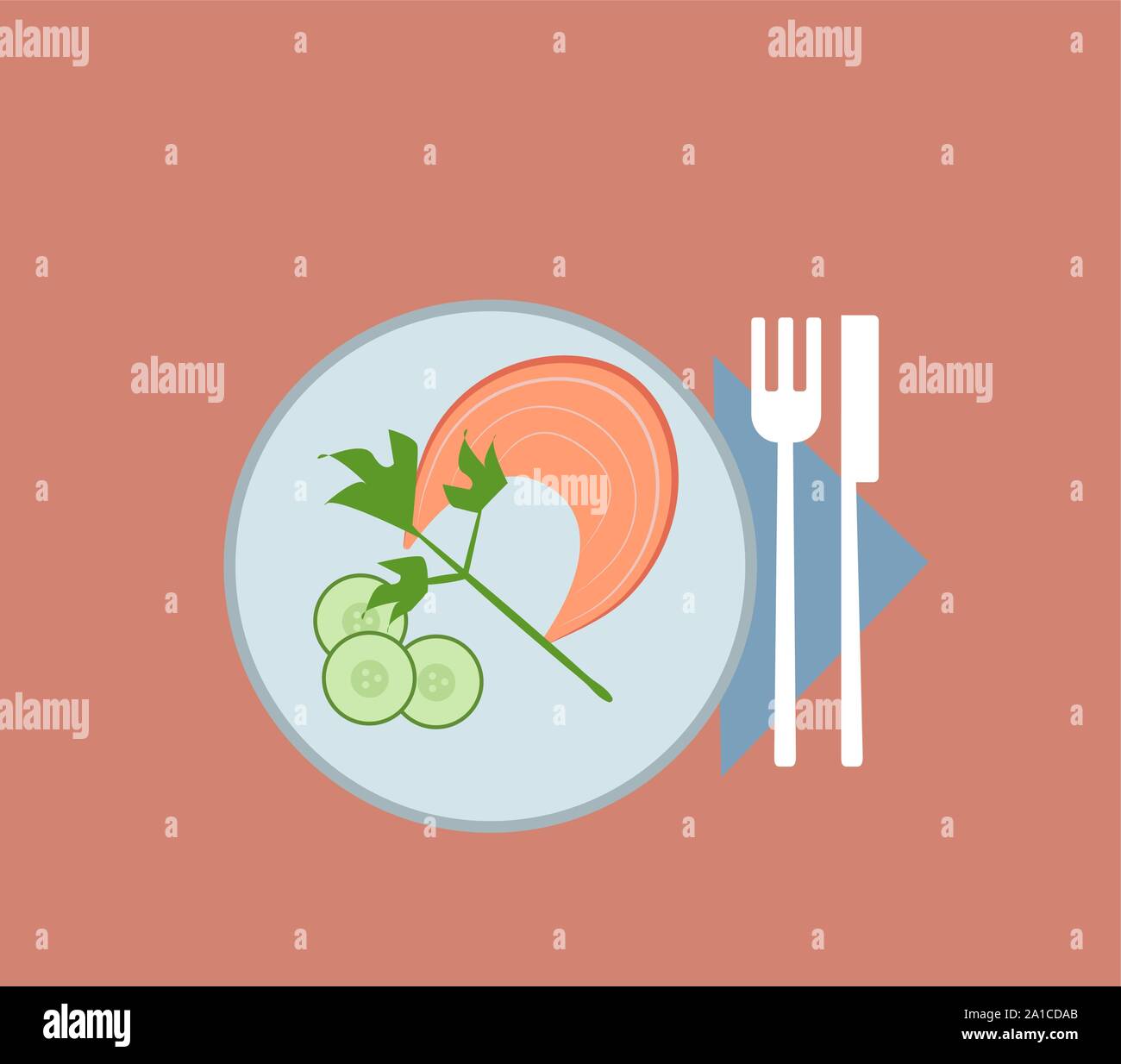 Piatti di pesce sulla piastra, illustrazione vettore su sfondo bianco. Illustrazione Vettoriale