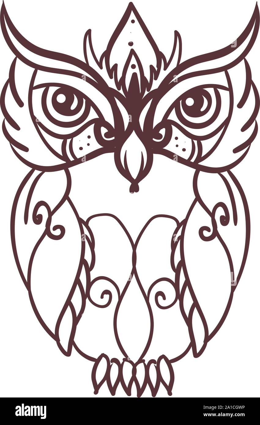 Il gufo decorativo, illustrazione vettore su sfondo bianco. Illustrazione Vettoriale