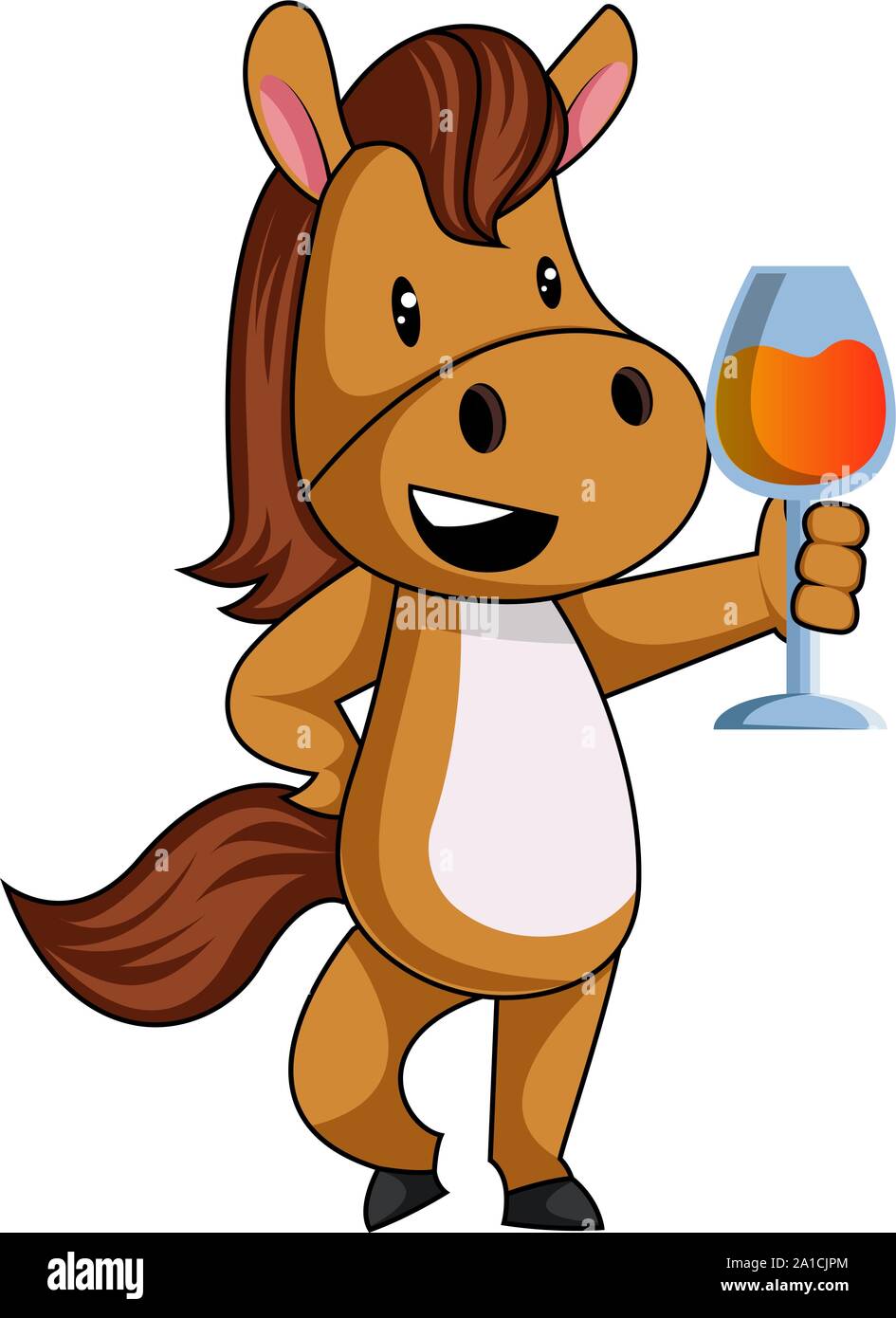 A cavallo con il vino, illustrazione, vettore su sfondo bianco. Illustrazione Vettoriale
