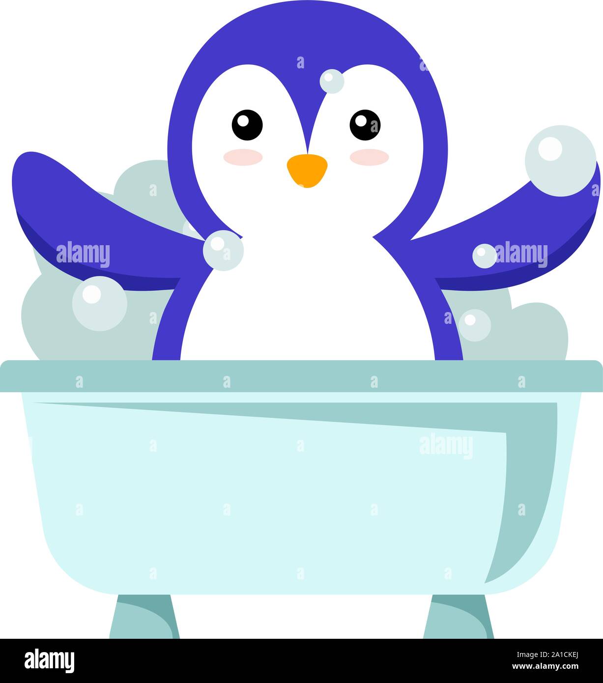 Pinguino in bagno, illustrazione, vettore su sfondo bianco. Illustrazione Vettoriale