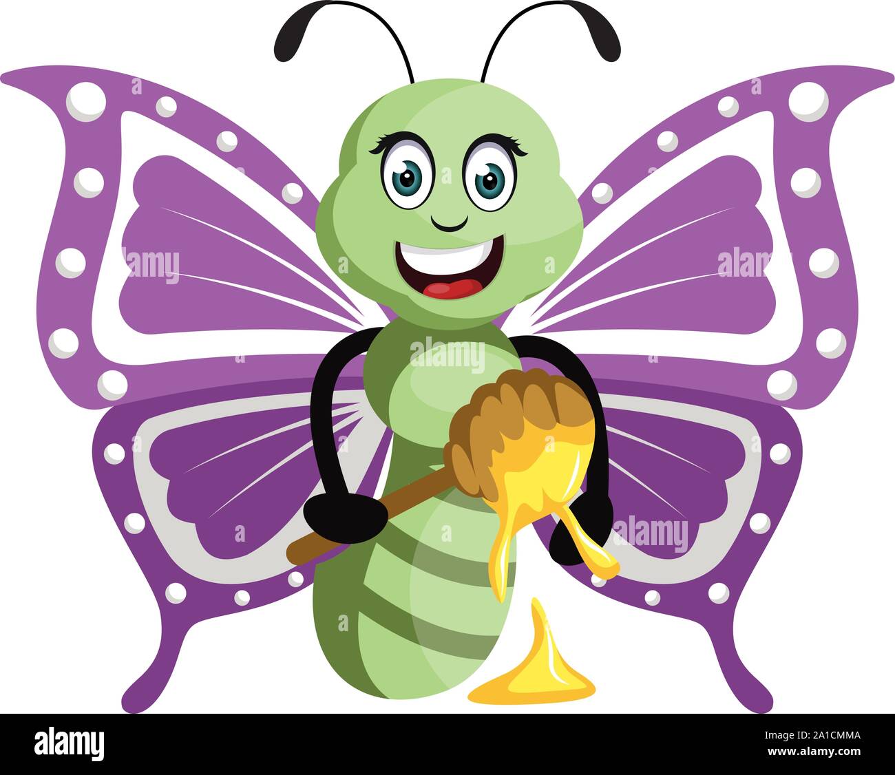 Butterfly con miele, illustrazione vettore su sfondo bianco. Illustrazione Vettoriale