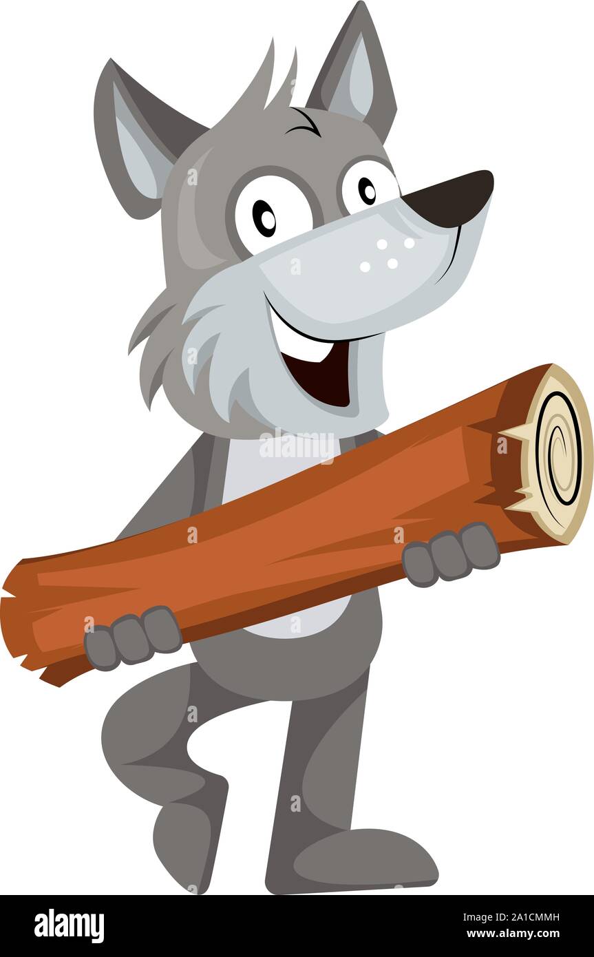 Lupo con log, illustrazione, vettore su sfondo bianco. Illustrazione Vettoriale