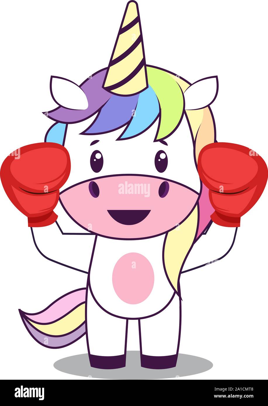 Unicorn con guantoni da pugilato, illustrazione vettore su sfondo bianco. Illustrazione Vettoriale