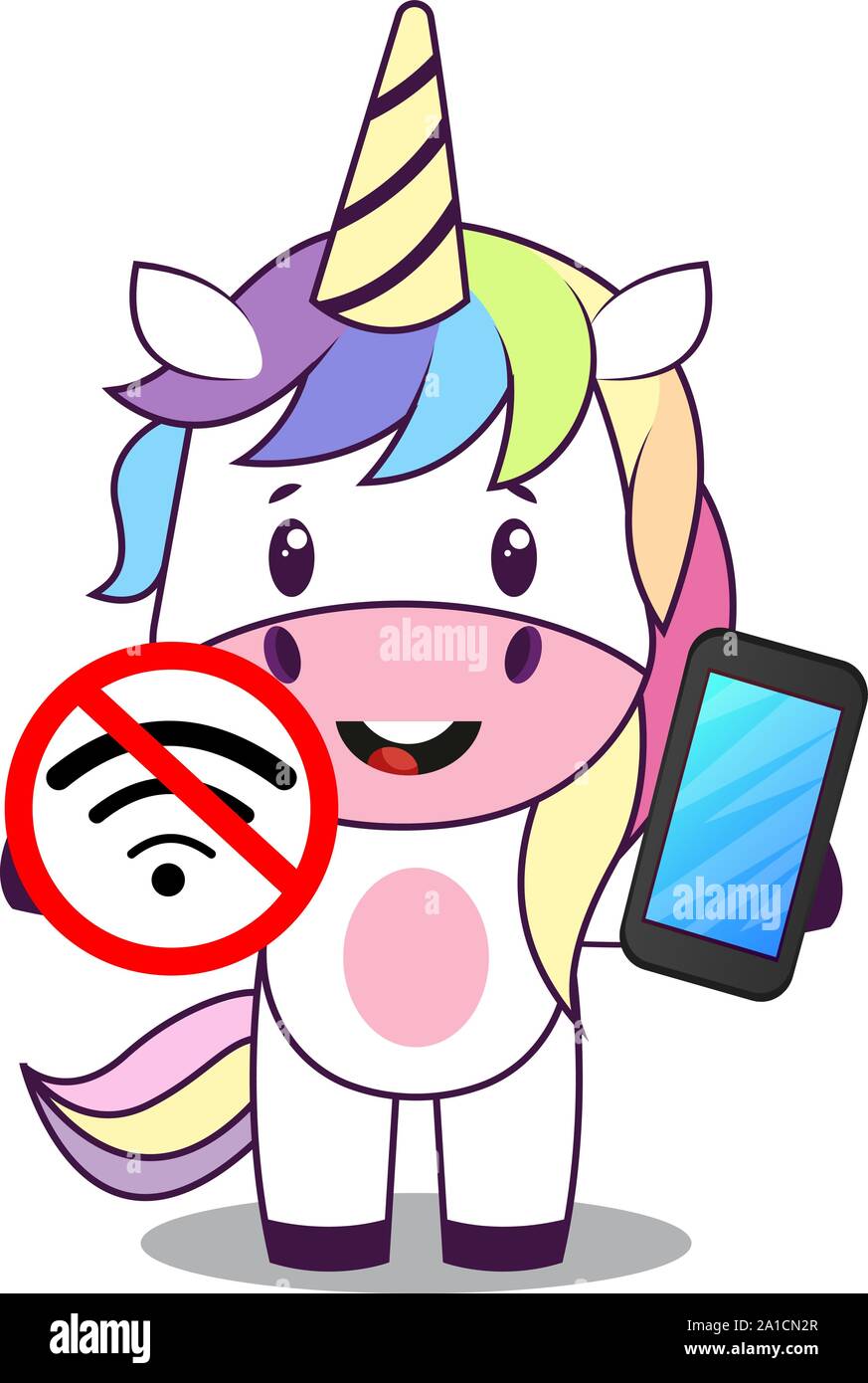 Unicorn senza wifi, illustrazione, vettore su sfondo bianco. Illustrazione Vettoriale