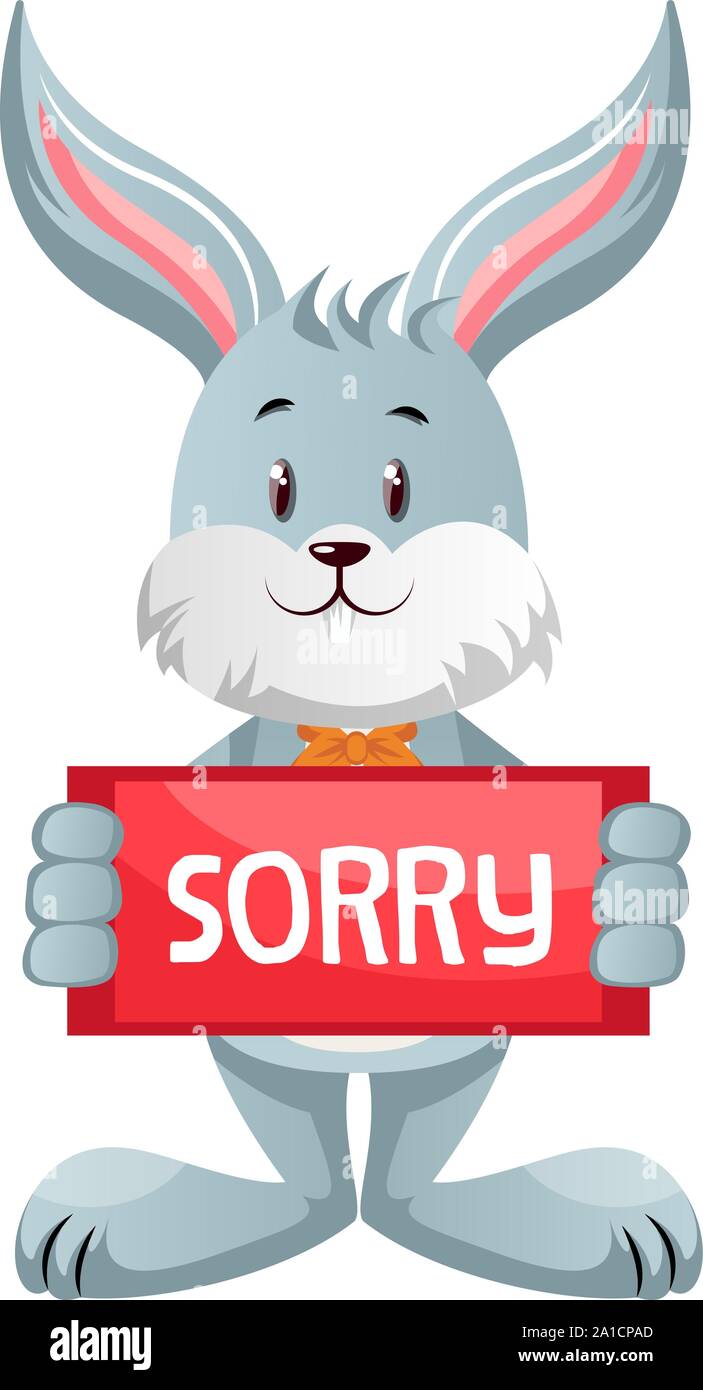 Bunny con dispiace firmare, illustrazione vettore su sfondo bianco. Illustrazione Vettoriale