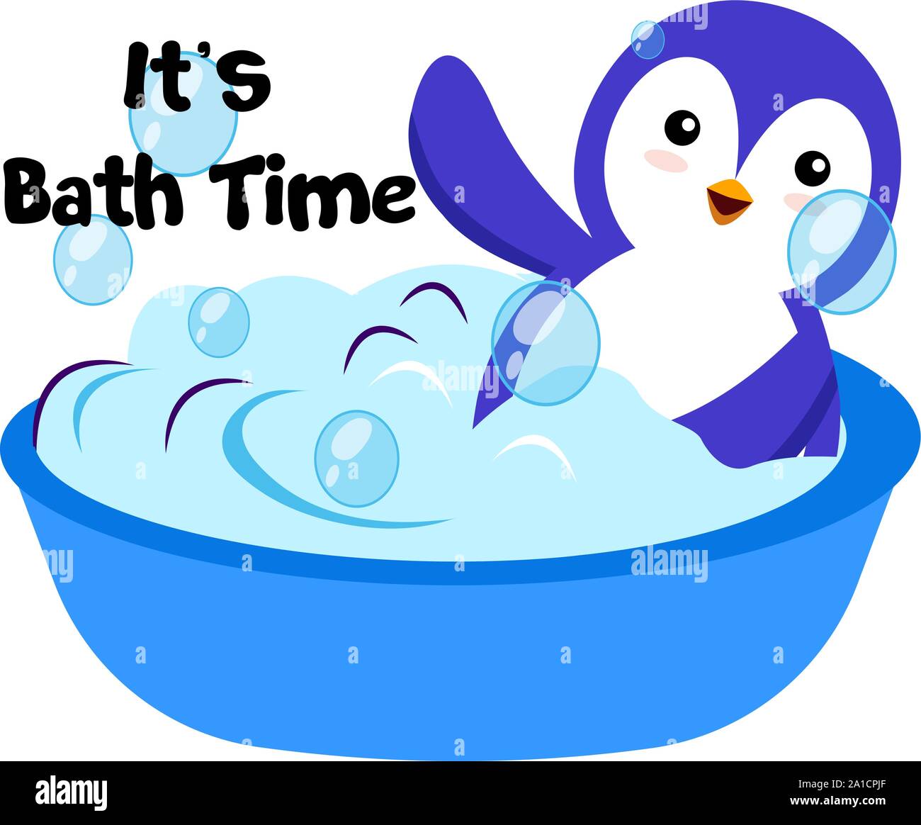 Pinguino in vasca, illustrazione, vettore su sfondo bianco. Illustrazione Vettoriale