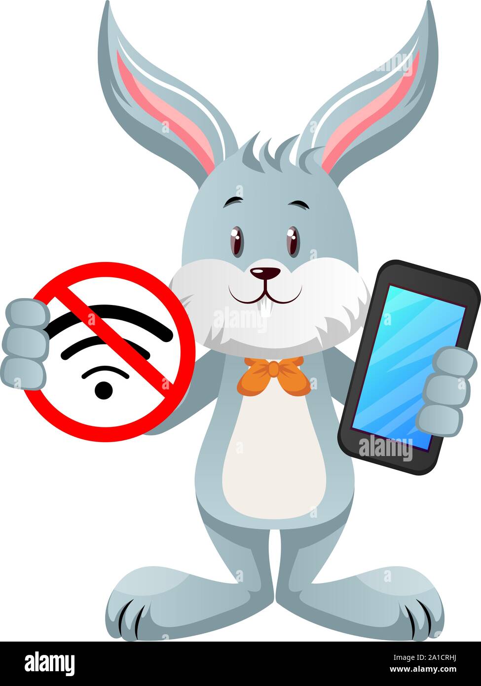Bunny con nessun segnale wifi, illustrazione vettore su sfondo bianco. Illustrazione Vettoriale