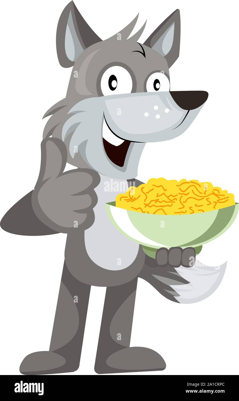 Lupo con spuntini, illustrazione, vettore su sfondo bianco. Illustrazione Vettoriale