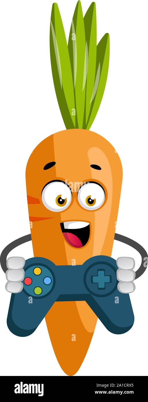 La carota con il gamepad, illustrazione vettore su sfondo bianco. Illustrazione Vettoriale
