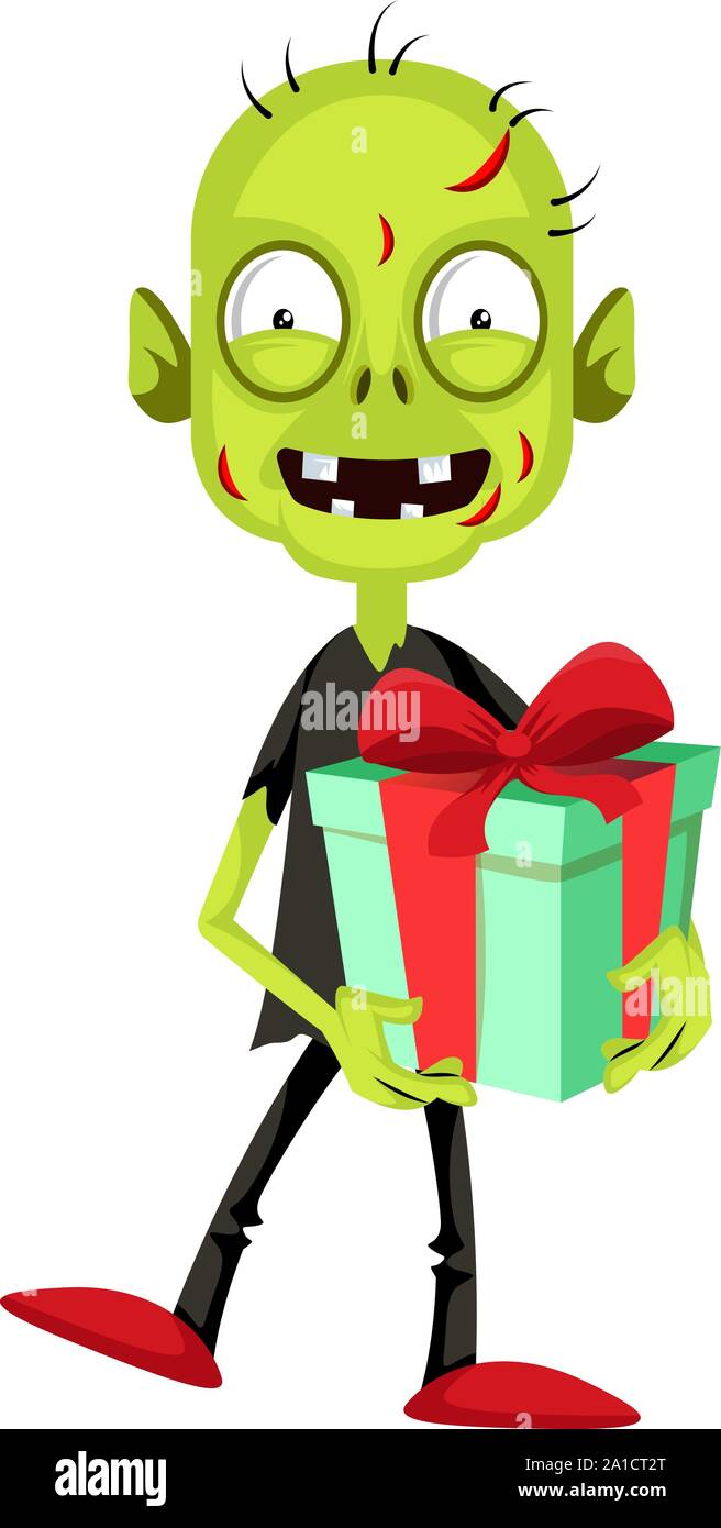 Zombie con il presente, illustrazione vettore su sfondo bianco. Illustrazione Vettoriale