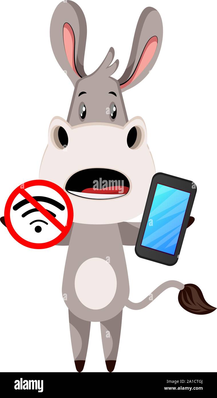 Asino con nessun segnale wifi, illustrazione vettore su sfondo bianco. Illustrazione Vettoriale