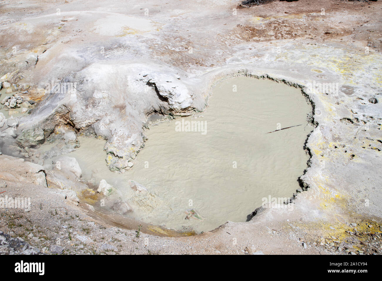 Calderone di zolfo al vulcano di fango area del Parco Nazionale di Yellowstone è uno dei park più acido molle a caldo con temperature intorno ai 190 gradi Fahr Foto Stock