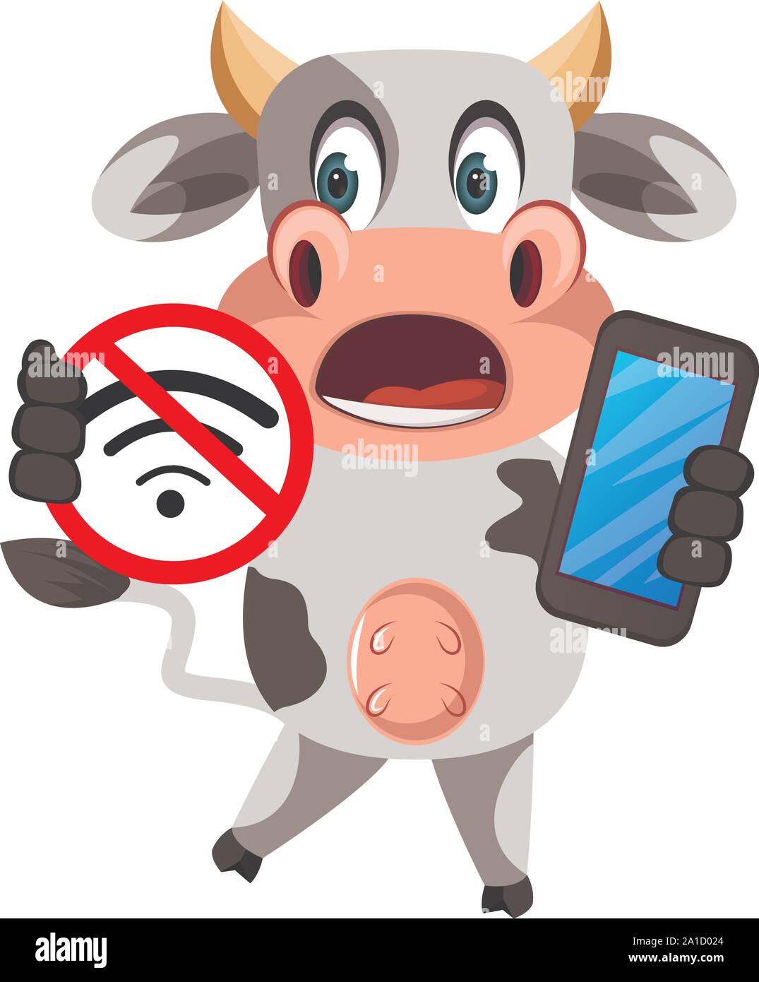Mucca con nessun segnale wifi, illustrazione vettore su sfondo bianco. Illustrazione Vettoriale