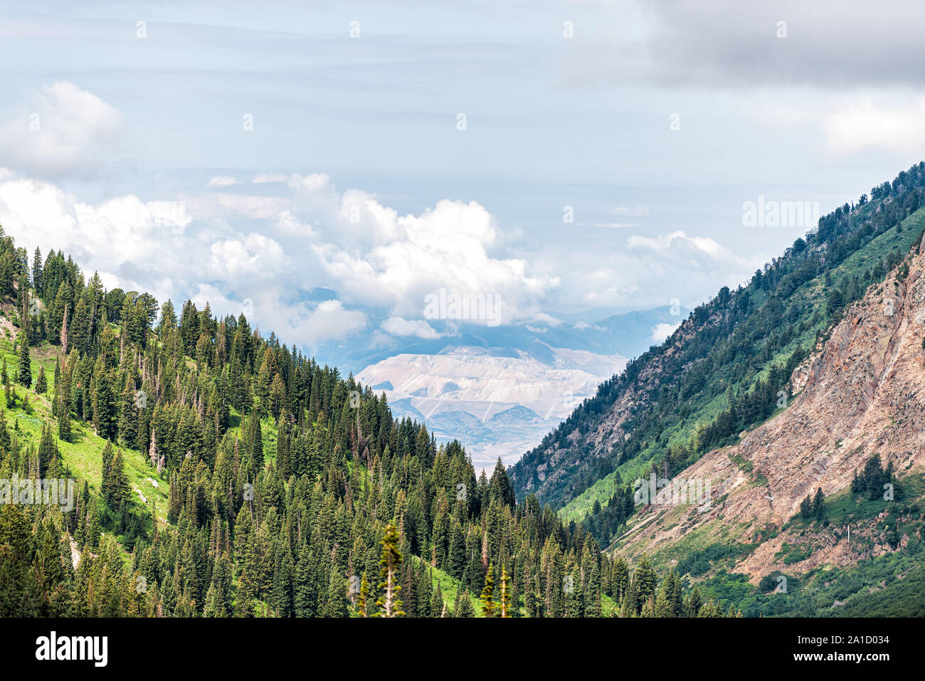 Albion bacino, Utah estate con pioppi neri americani Canyon valley view da Alta e nuvole Foto Stock