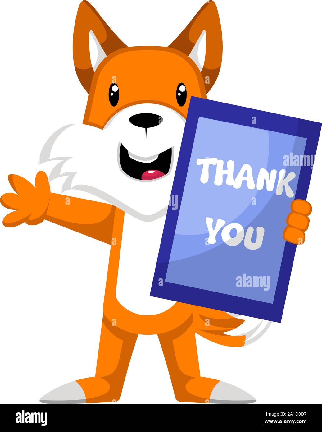 Con Fox grazie segno, illustrazione, vettore su sfondo bianco. Illustrazione Vettoriale