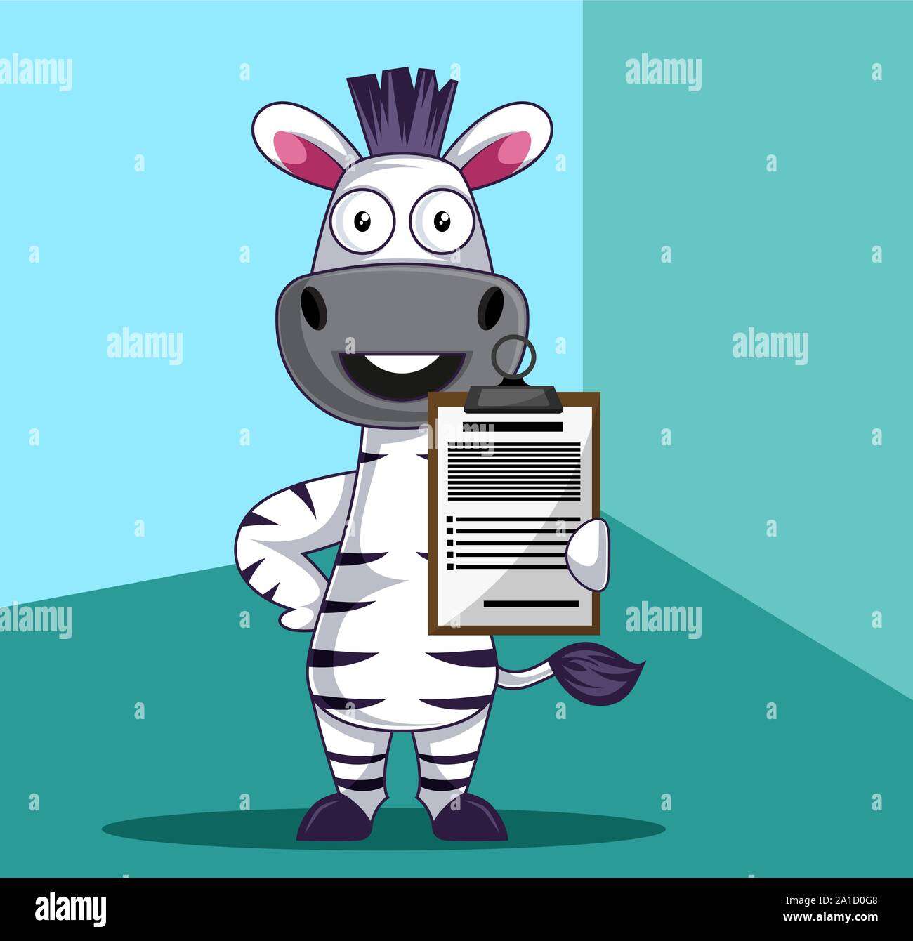 Zebra con pianificazione, illustrazione, vettore su sfondo bianco. Illustrazione Vettoriale