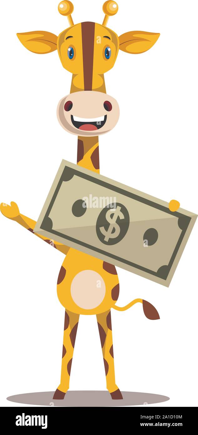 Giraffa con denaro, illustrazione, vettore su sfondo bianco. Illustrazione Vettoriale