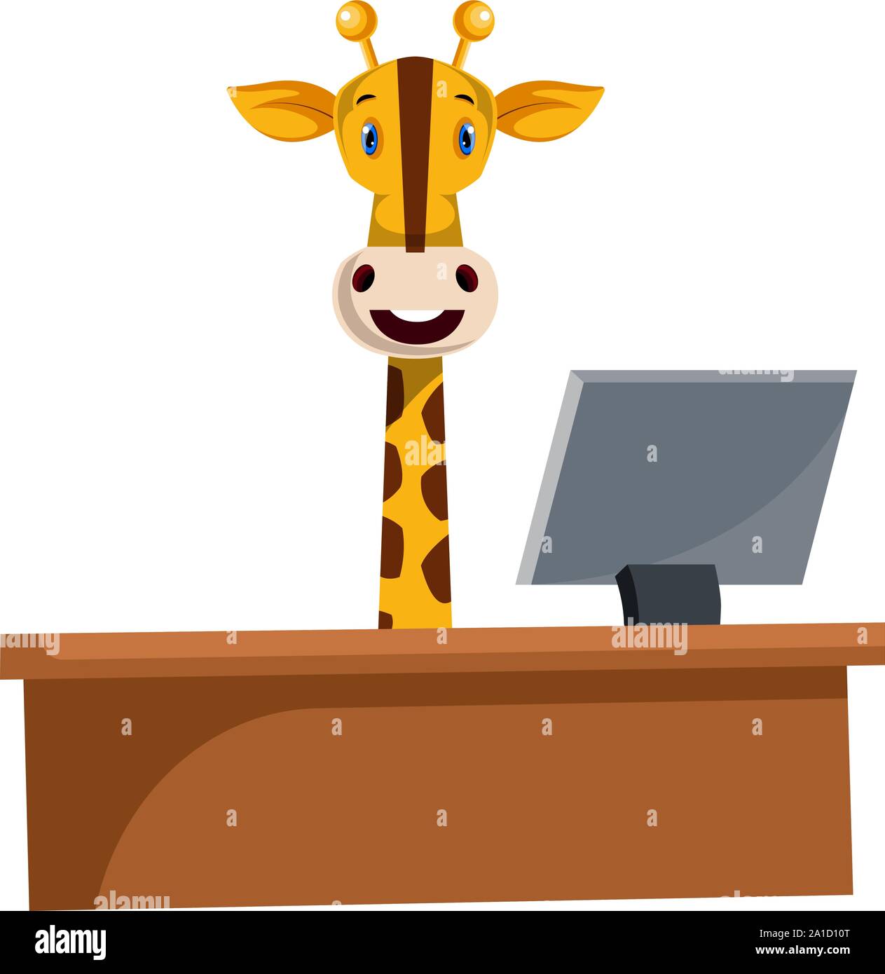 La giraffa lavora con la scrivania, illustrazione, vettore su sfondo bianco. Illustrazione Vettoriale