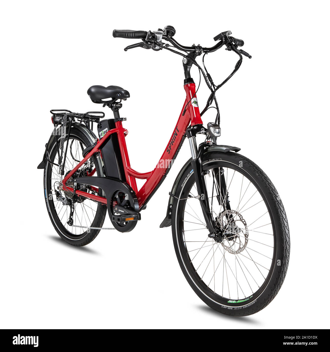 Lo stile del prodotto biciclette elettriche isolate contro uno sfondo bianco. Foto Stock